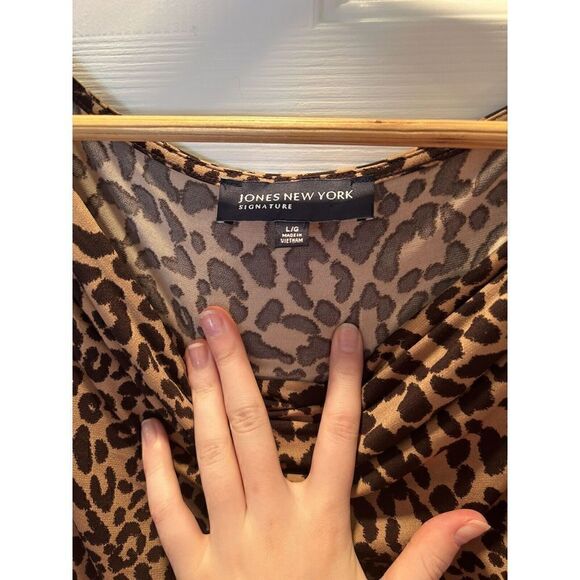 Jones New York Women Top Blouse Sleeveless Leopard Print Size L Tank Shell Cami - Picture 2 of 5